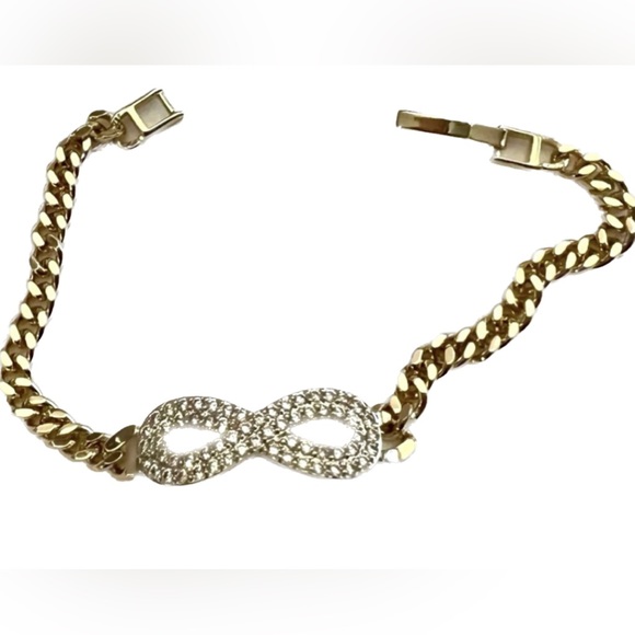 Gold Infinity charm link Bracelet with sparkling CZs - 7 inches - Picture 2 of 5